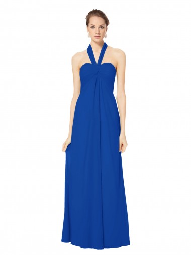 Chiffon Open Back Long Floor Length Halter Neck A-Line Bridesmaid Dress Sudbury