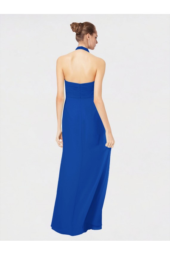 Chiffon Open Back Long Floor Length Halter Neck A-Line Bridesmaid Dress Sudbury