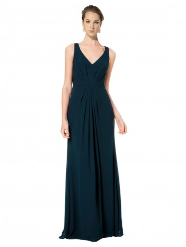 Soft Chiffon Long V-Neck Midnight Green A-Line Bridesmaid Dress Sudbury