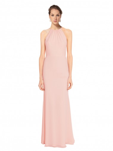 Chiffon Long Spaghetti Straps Pink A-Line Bridesmaid Dress Sudbury