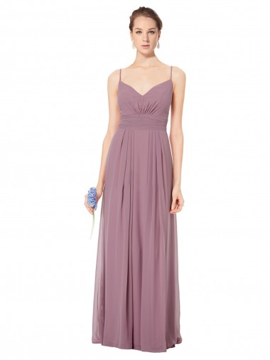 Soft Chiffon Open Back Long Spaghetti Straps A-Line Bridesmaid Gowns Sudbury