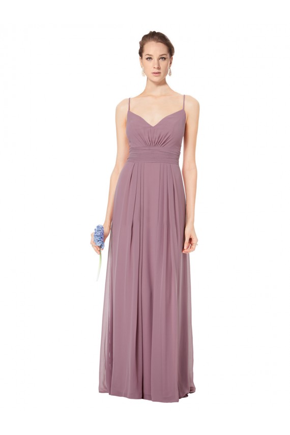 Soft Chiffon Open Back Long Spaghetti Straps A-Line Bridesmaid Gowns Sudbury