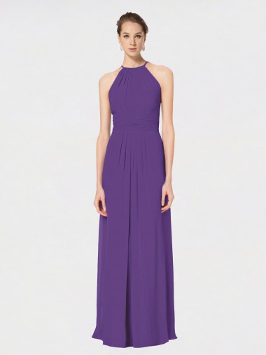 Soft Chiffon Criss Cross Back Long Spaghetti Straps Plum Purple A-Line Bridesmaid Dress Sudbury