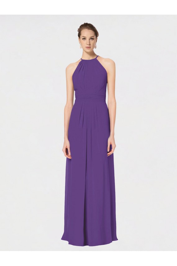 Soft Chiffon Criss Cross Back Long Spaghetti Straps Plum Purple A-Line Bridesmaid Dress Sudbury