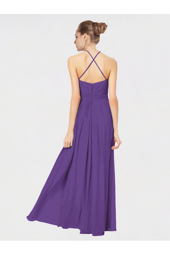Soft Chiffon Criss Cross Back Long Spaghetti Straps Plum Purple A-Line Bridesmaid Dress Sudbury