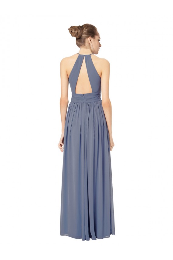 Chiffon Keyhole Back Long Halter Neck A-Line Bridesmaid Dress / Evening Dress Sudbury