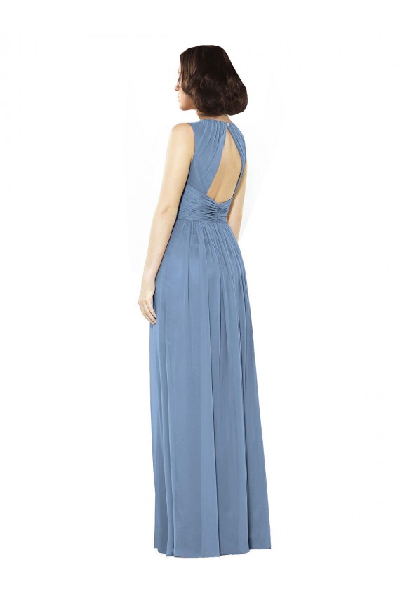 Soft Chiffon Open Back Long Bateau Neck A-Line Bridesmaid Dress Sudbury