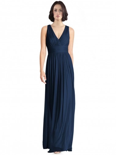 Chiffon Long Floor Length V-Neck A-Line Bridesmaid Dress Sudbury