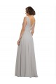 Soft Chiffon V-Back Long V-Neck Oyster Silver A-Line Bridesmaid Dress Sudbury