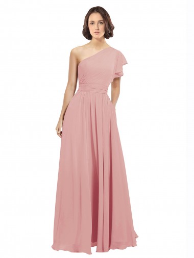 Chiffon Long One Shoulder Bliss Pink A-Line Bridesmaid Dress / Evening Dress Sudbury