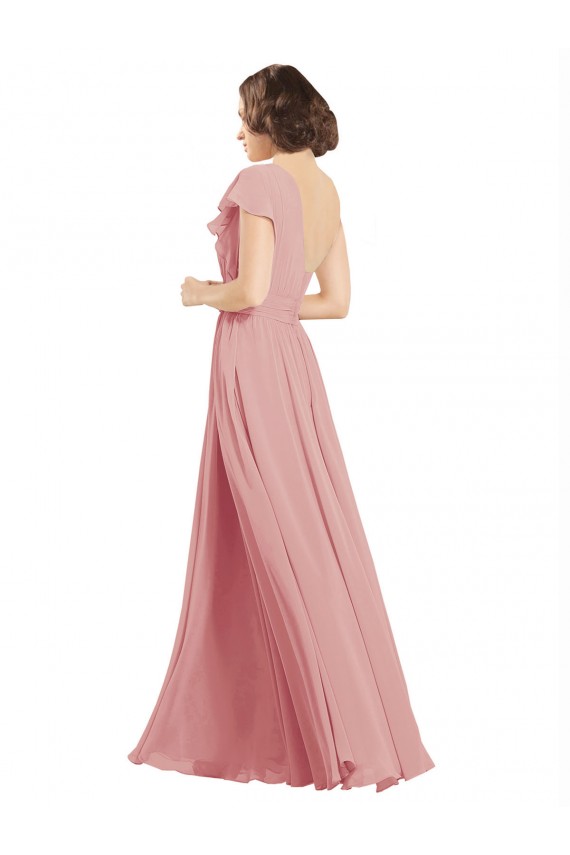 Chiffon Long One Shoulder Bliss Pink A-Line Bridesmaid Dress / Evening Dress Sudbury