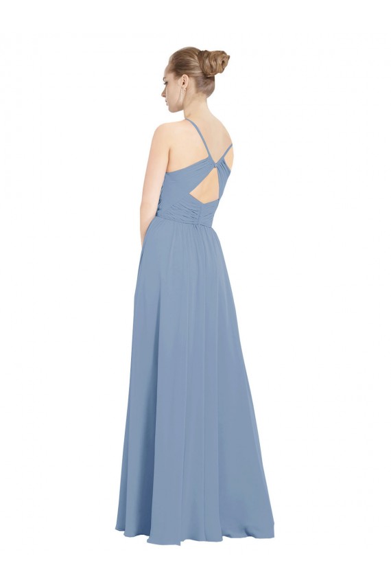 Soft Chiffon V-Back Long V-Neck Dusty Blue A-Line Evening Dress / Bridesmaid Dress Sudbury