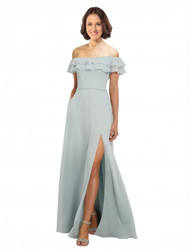 Soft Chiffon Keyhole Back Long Off the Shoulder A-Line Bridesmaid Dress Sudbury