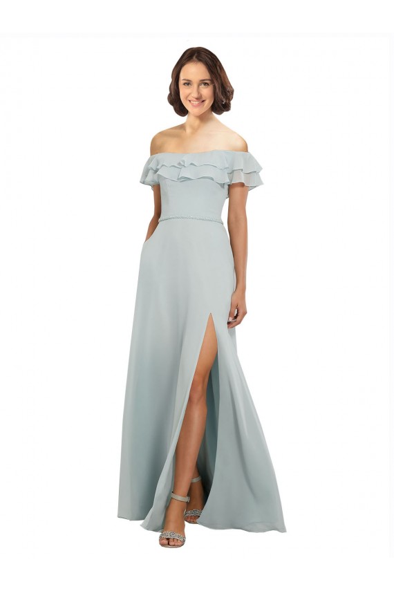 Soft Chiffon Keyhole Back Long Off the Shoulder A-Line Bridesmaid Dress Sudbury
