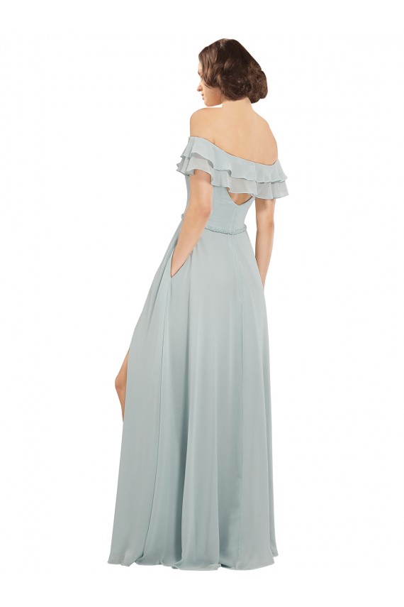 Soft Chiffon Keyhole Back Long Off the Shoulder A-Line Bridesmaid Dress Sudbury