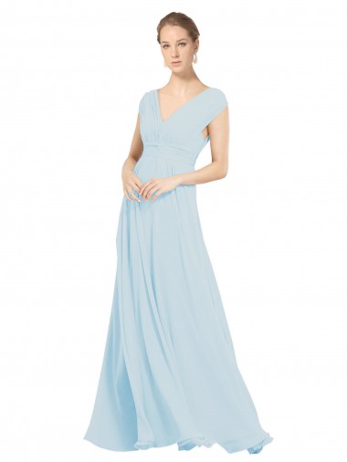 Soft Chiffon Long V-Neck Sea Glass A-Line Bridesmaid Dress Sudbury