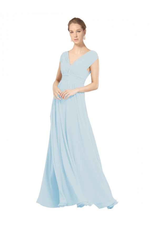 Soft Chiffon Long V-Neck Sea Glass A-Line Bridesmaid Dress Sudbury