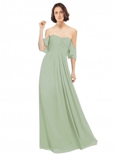 Soft Chiffon Long Off the Shoulder Smoke Green A-Line Bridesmaid Dress Sudbury
