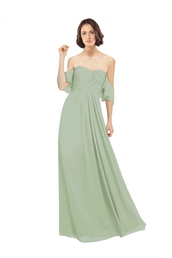 Soft Chiffon Long Off the Shoulder Smoke Green A-Line Bridesmaid Dress Sudbury