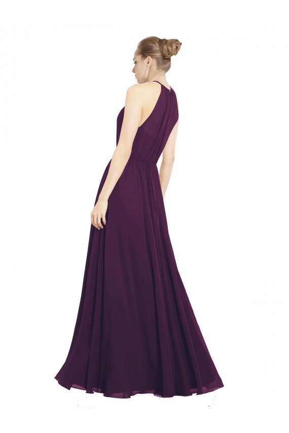 Chiffon Keyhole Back Long Halter Neck Grape A-Line Bridesmaid Dress / Evening Dress Sudbury