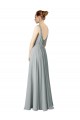 Chiffon Long V-Neck Silver A-Line Bridesmaid Dress / Evening Dress Sudbury