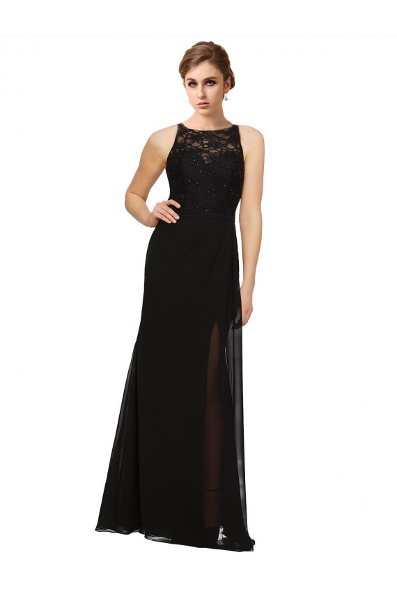 Soft Chiffon & Lace Long High Neck Sheath Bridesmaid Dress Sudbury
