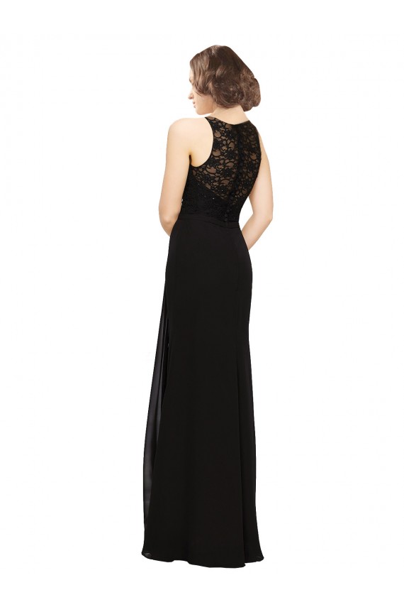 Soft Chiffon & Lace Long High Neck Sheath Bridesmaid Dress Sudbury