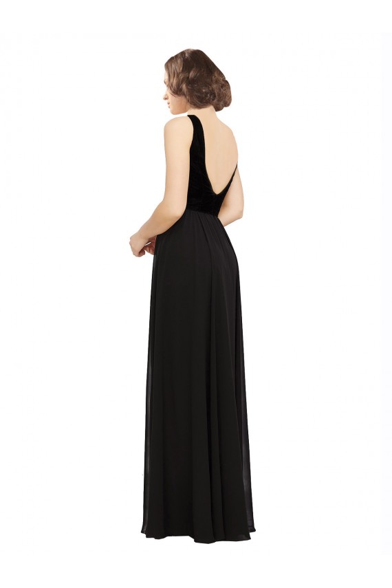 Soft Chiffon & Velvet Open Back Long V-Neck A-Line Prom Dress / Bridesmaid Dress Sudbury