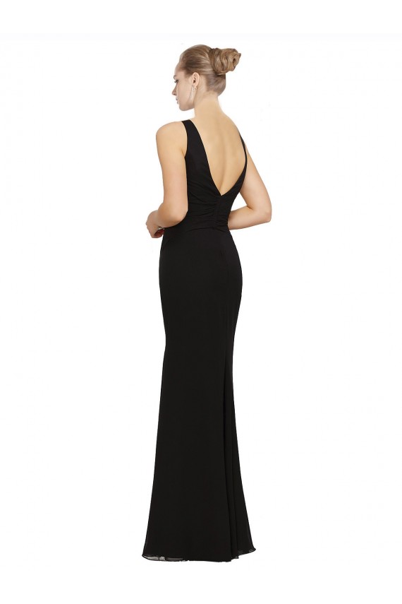 Soft Chiffon Long V-Neck Sheath Bridesmaid Gown Sudbury