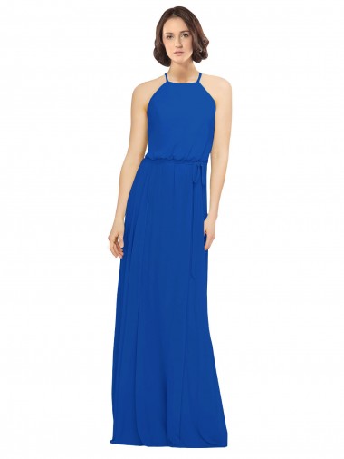 Soft Chiffon Long Jewel Neck A-Line Bridal Party Dress Sudbury