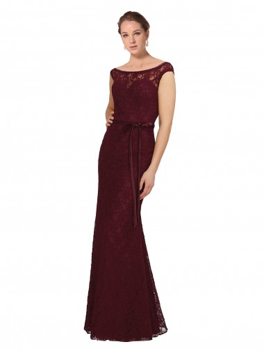 Soft Chiffon Long Bateau Neck Burgundy Gold Sheath Bridesmaid Dress Sudbury