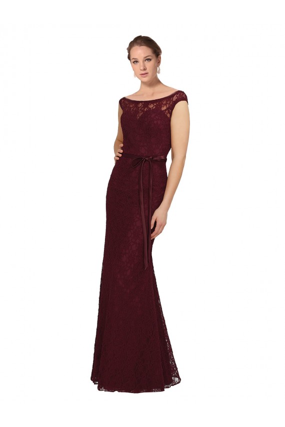 Soft Chiffon Long Bateau Neck Burgundy Gold Sheath Bridesmaid Dress Sudbury