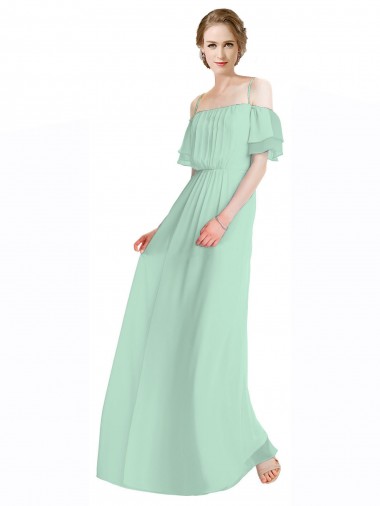 Soft Chiffon Long Off the Shoulder Mint Green A-Line Bridesmaid Dress Sudbury
