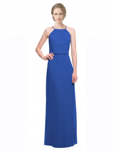 Soft Chiffon Low Back Long Spaghetti Straps Blue A-Line Bridesmaid Dress Sudbury