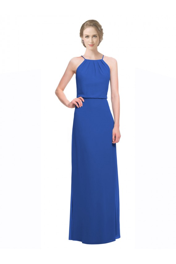 Soft Chiffon Low Back Long Spaghetti Straps Blue A-Line Bridesmaid Dress Sudbury