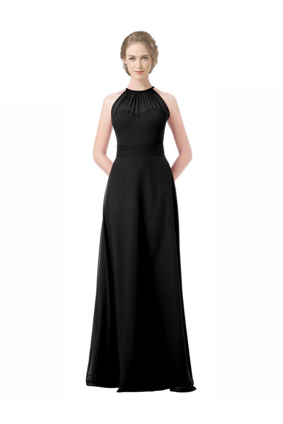 Chiffon Long Halter Neck Black A-Line Formal Dress / Bridesmaid Dress Sudbury