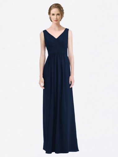 Soft Chiffon Low Back Long V-Neck A-Line Evening Gowns / Bridesmaid Dress Sudbury