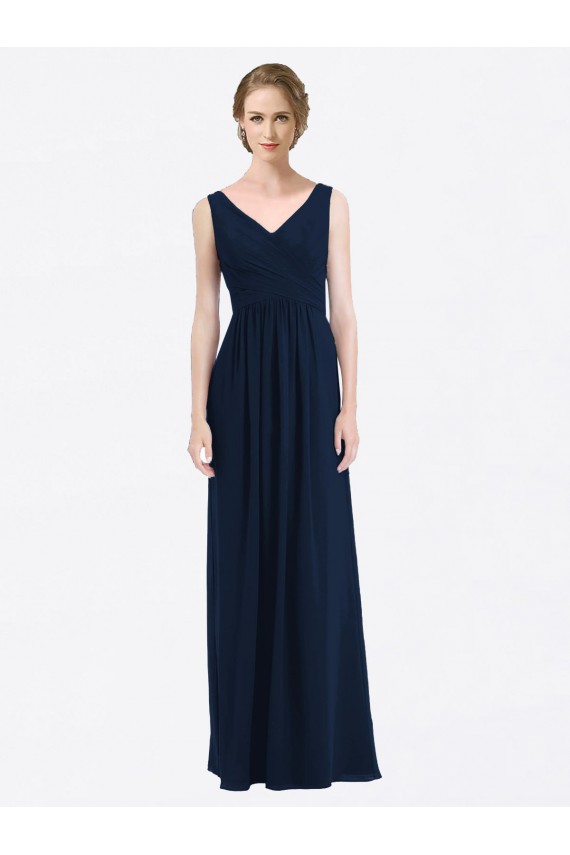 Soft Chiffon Low Back Long V-Neck A-Line Evening Gowns / Bridesmaid Dress Sudbury