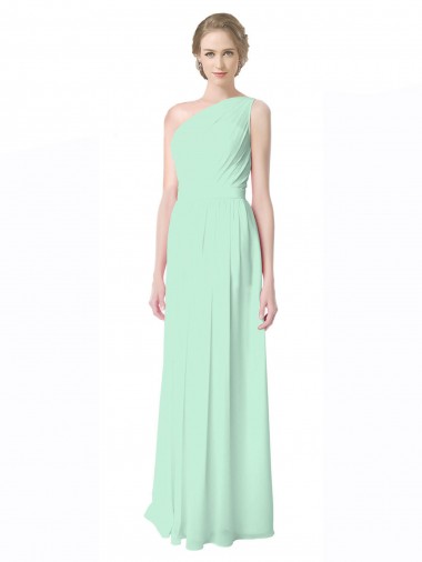Soft Chiffon Long One Shoulder Mint Green A-Line Bridesmaid Dress Sudbury