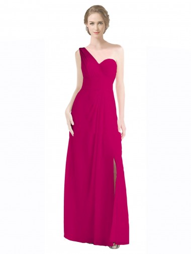 Soft Chiffon Long One Shoulder Red A-Line Bridesmaid Dress Sudbury