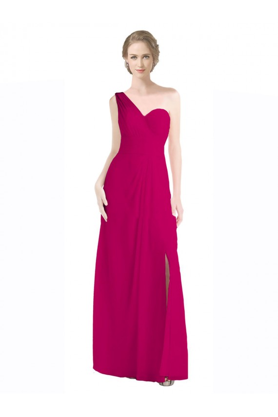 Soft Chiffon Long One Shoulder Red A-Line Bridesmaid Dress Sudbury