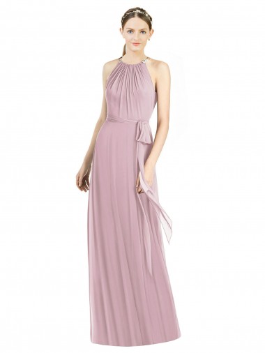Soft Chiffon Long Halter Neck Primrose A-Line Bridesmaid Dress Sudbury