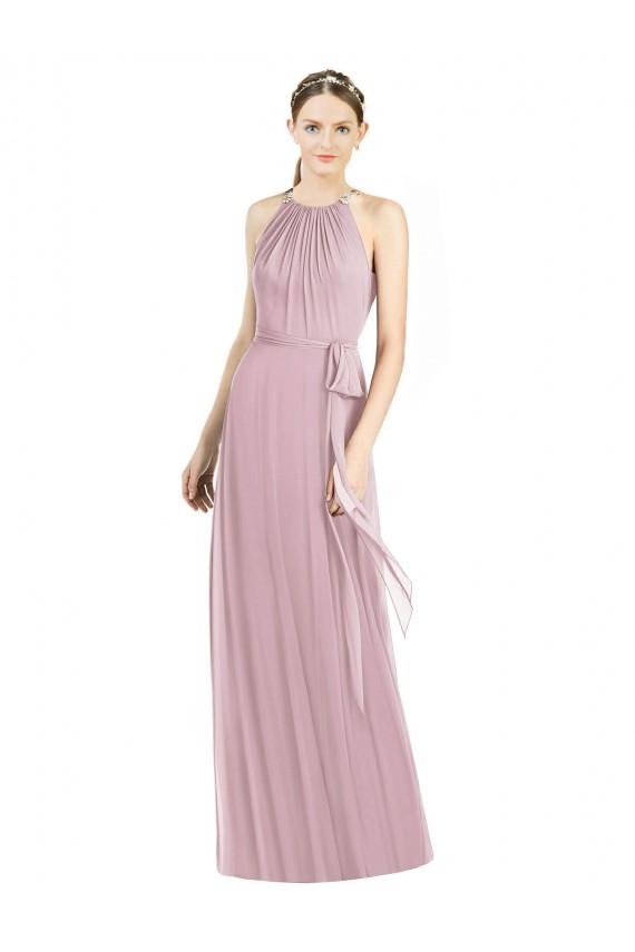 Soft Chiffon Long Halter Neck Primrose A-Line Bridesmaid Dress Sudbury