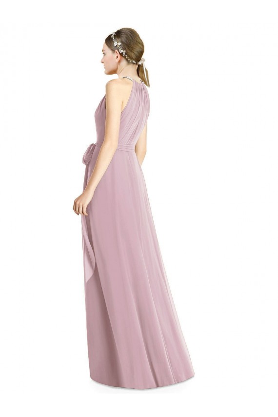 Soft Chiffon Long Halter Neck Primrose A-Line Bridesmaid Dress Sudbury