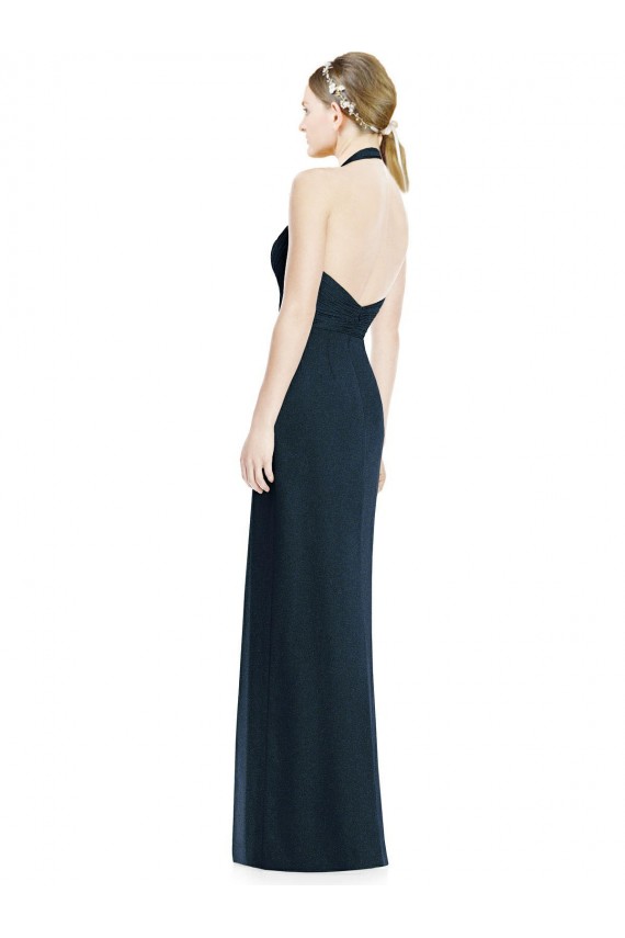 Soft Chiffon Open Back Long Halter Neck Dark Navy A-Line Formal Dress / Bridesmaid Dress Sudbury