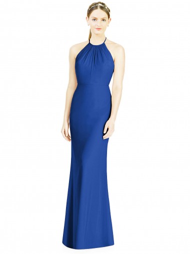 Soft Chiffon Criss Cross Back Long Halter Neck Trumpet Bridesmaid Dress Sudbury