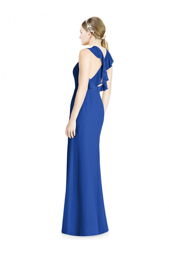 Soft Chiffon Criss Cross Back Long Halter Neck Trumpet Bridesmaid Dress Sudbury