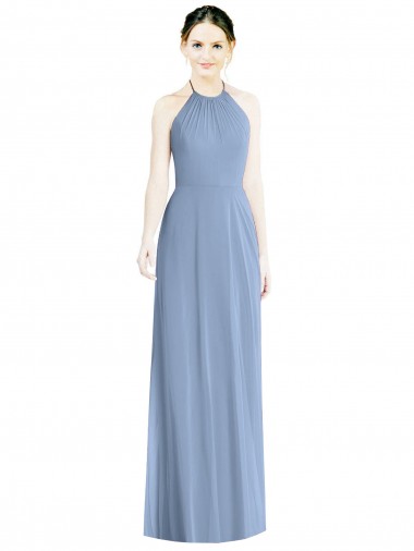 Chiffon Low Back Long Floor Length Halter Neck A-Line Bridesmaid Dress Sudbury