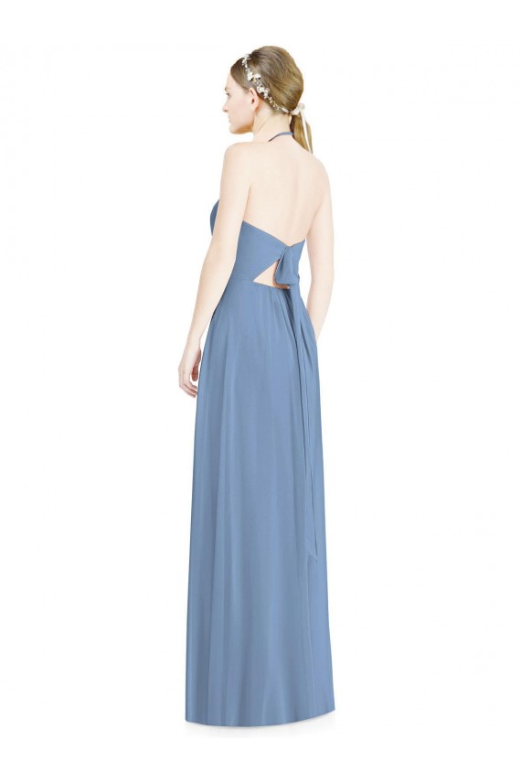 Chiffon Low Back Long Floor Length Halter Neck A-Line Bridesmaid Dress Sudbury