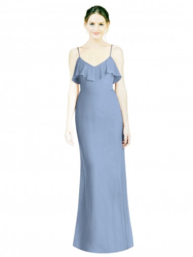 Soft Chiffon Open Back Long Spaghetti Straps A-Line Bridesmaid Dresses Sudbury